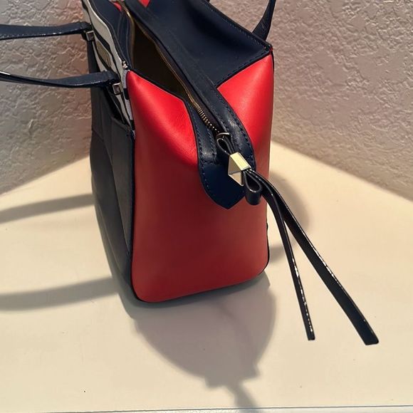 Kate Spade 2 Park Avenue Leather Handbag Purse Nautical Red White Blue Pristine - Picture 5 of 15